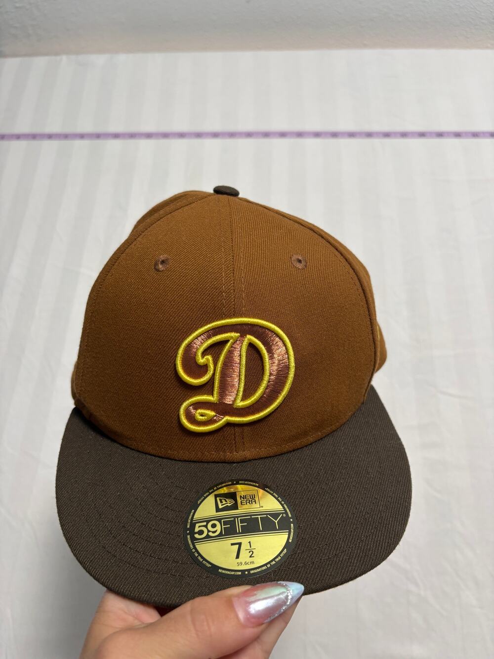 New Era 59FIFTY LA Dodgers Brown Fitted Hat 7 1/2 50th Anniversary Patch